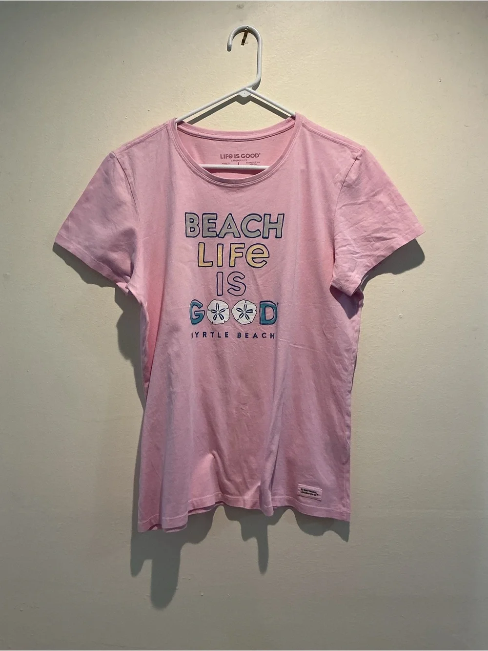 Life Is Good Myrtle Beach Beach Life Is Good Pink Graphic T-Shirt L - Picture 1 of 4